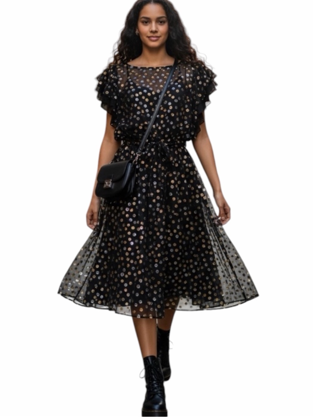 Y2K Sheer Dress Whimsigoth Women SZ Large Embroidered Metallic Dots Dark Fairy - Picture 14 of 14